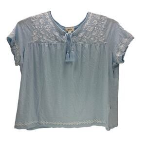 Style & Co Cotton Blend Blue White Floral Short Sleeve Pull-On Women 2X Shirt